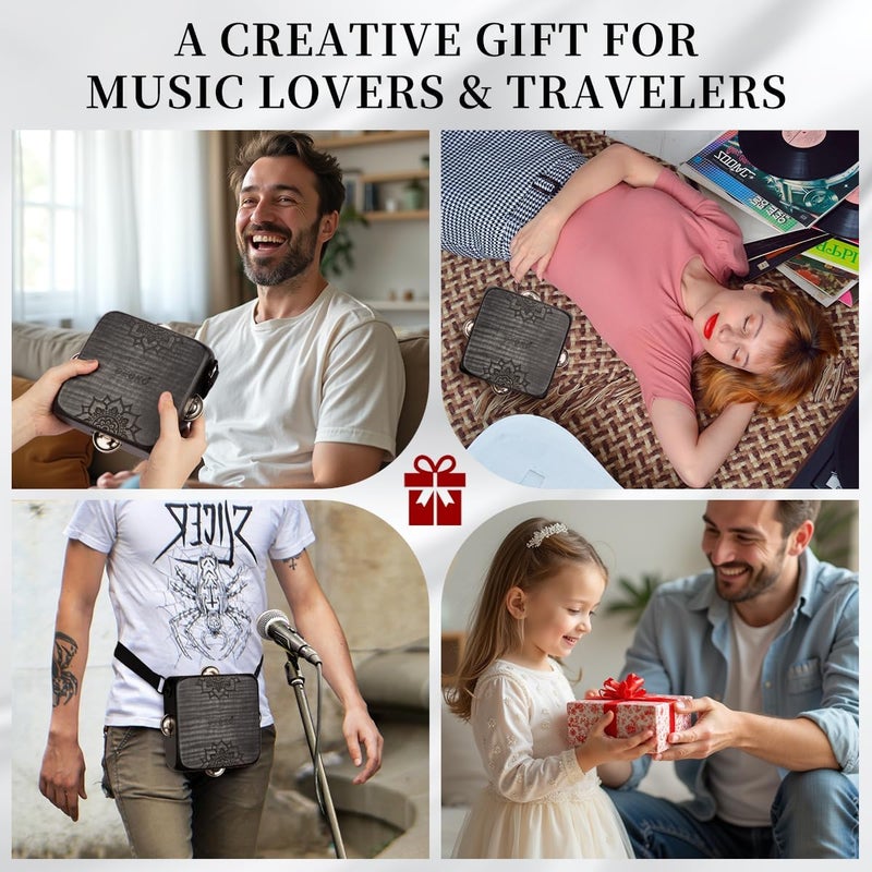 GECKO Tambourine Cajon Drum with Jingles, Wearable Strap, Storage Bag, Handheld Percussion Instrument, Portable Cajon for Rhythm Practice & Live Performance (Black) - Image 2